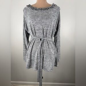 Dana Buchman Gray Heather Knit Top with Tie Detail